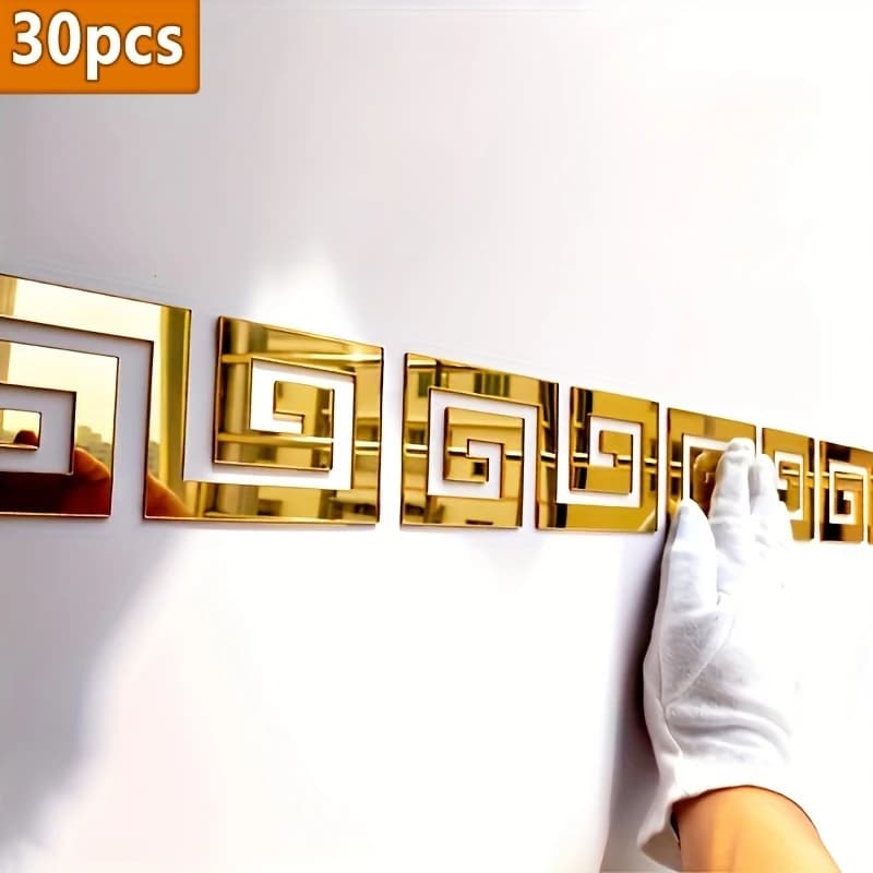 30pcs Removable Acrylic Mirror Wall Decals DIY Golden Self-Adhesive Wall Stickers for Home Living Room Bedroom Decor Waist Line
