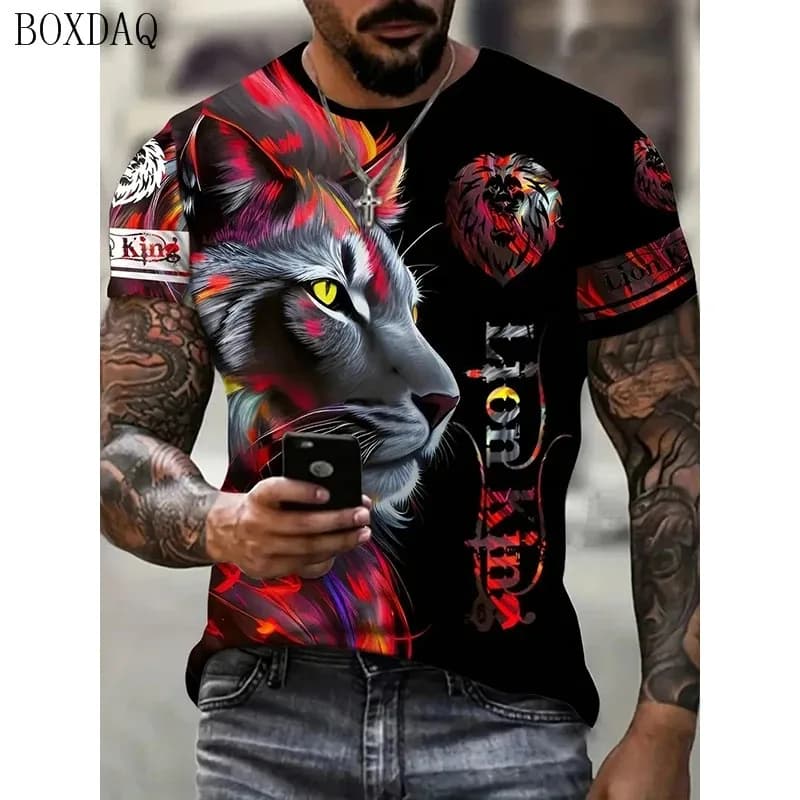 Fashion Tie-dye Lion Graphic Men's T-Shirts Short Sleeve 3d Animal Printed Trend Streetwear Tee 6XL Plus Size O-Neck Casual Tops
