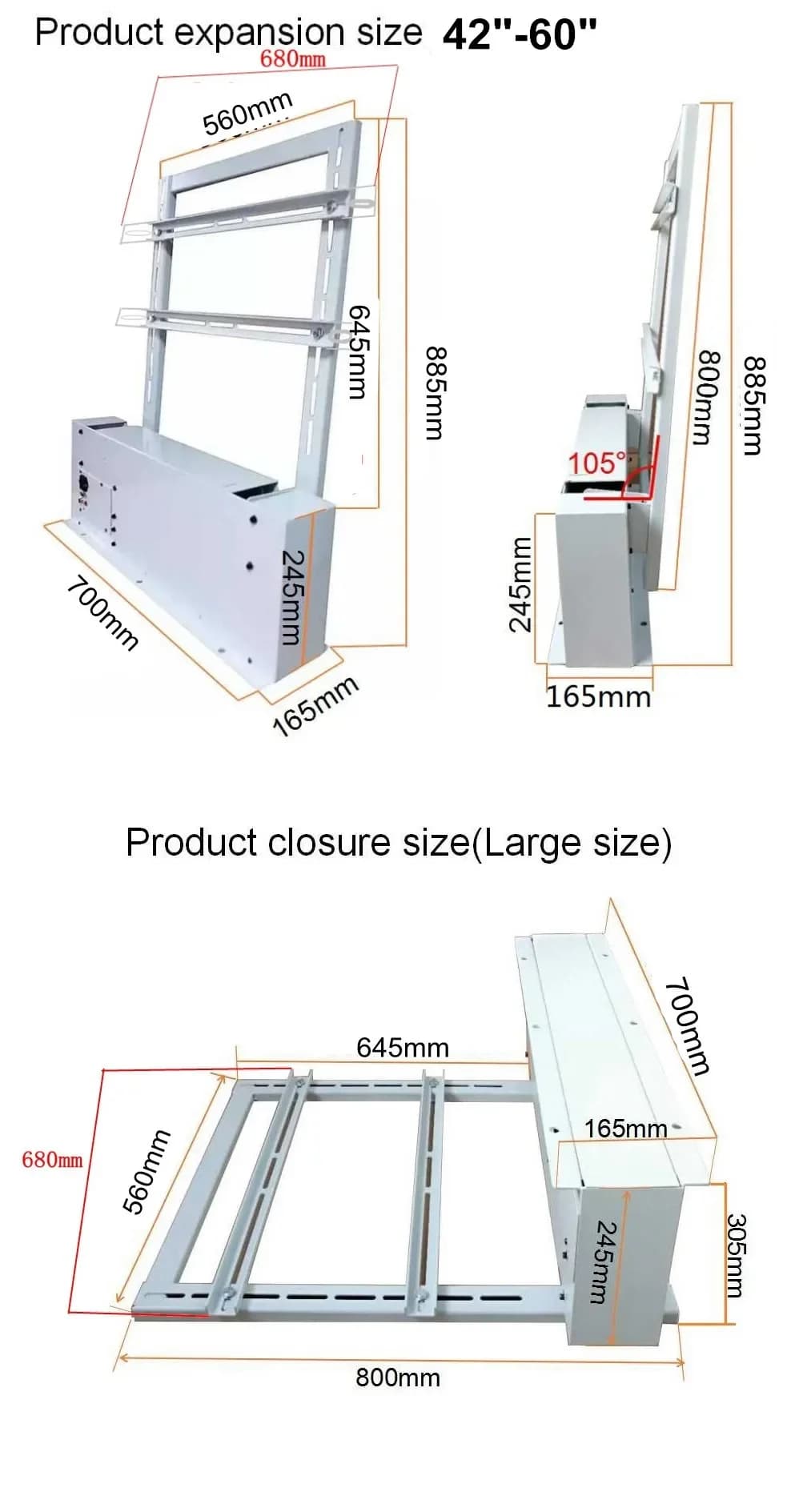 Motorized TV Lift Mount Bracket For 14"-85" LCD Flat TV W/ Remote Controller