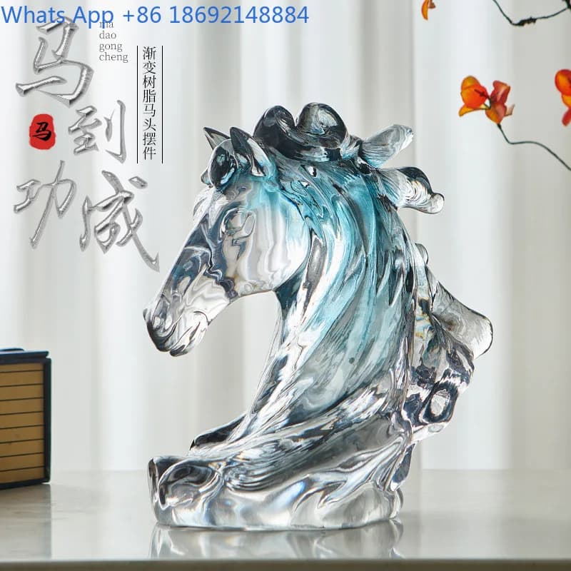 Gradient Transparent Horse Head Creative Light Luxury Style TV Cabinet Office Desktop Craft Living Room Decorative Ornament