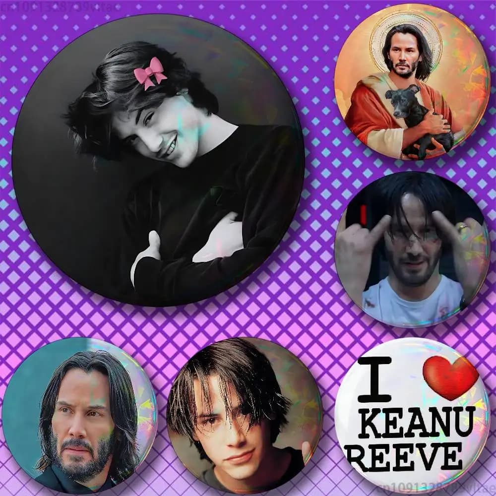 K-Keanu R-Reeves 58mm Icon Badge Handmade Tinplate Brooch for Backpack Clothes Chest Ornament Gifts