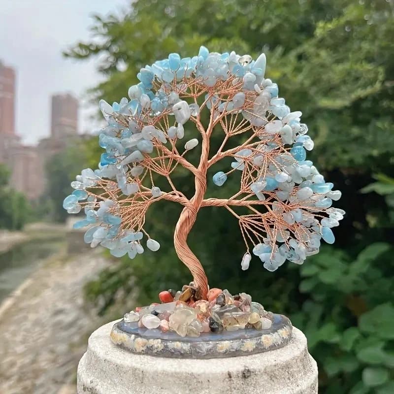 Crystal Raw Stone Aquamarine Money Tree Exquisite Crystal Decorations for Home Office Holiday Gifts