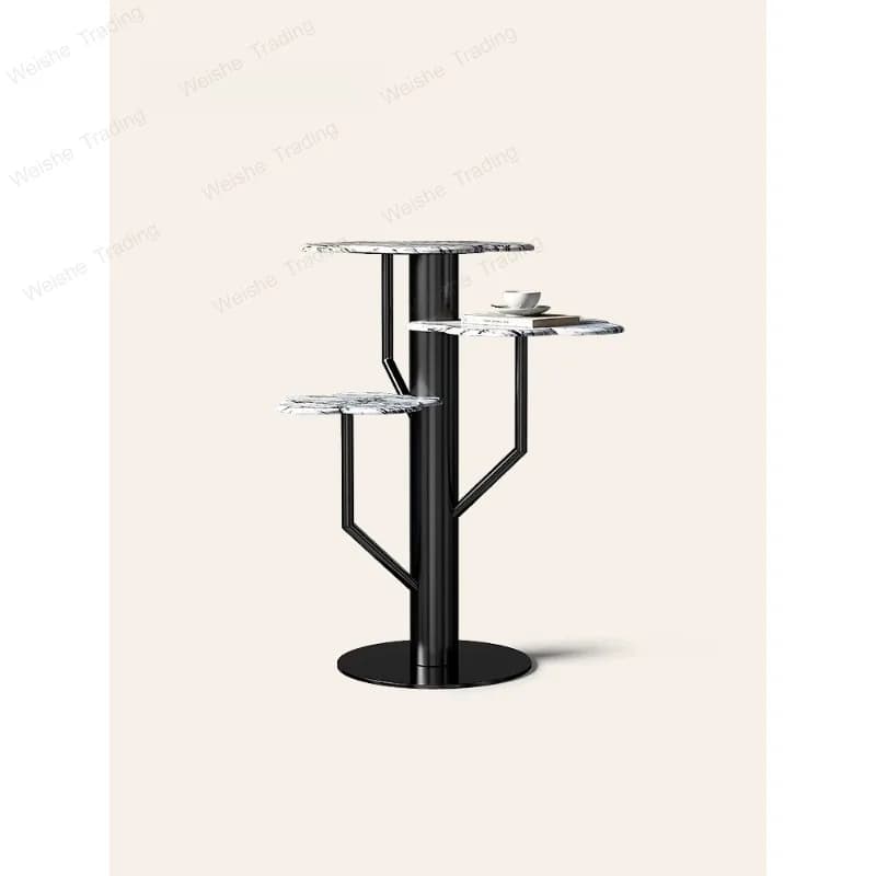 Living room floor-to-ceiling flower stand stainless steel multi-layer shelf natural marble edge