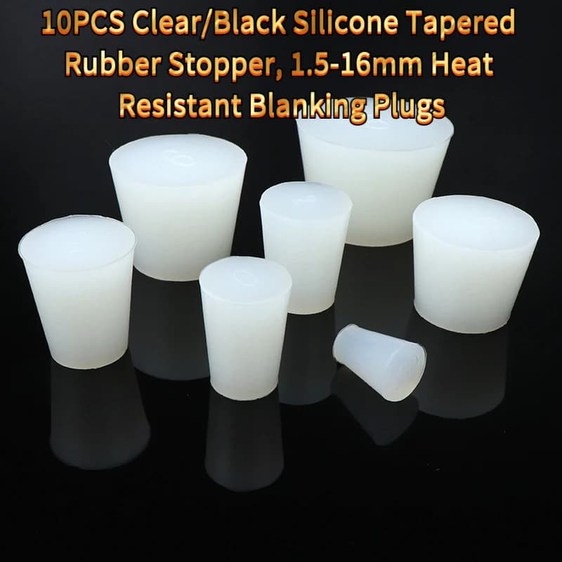 10PCS/Black Silicone Tapered Rubber Stopper, 1.5-16mm Heat Resistant Blanking Plugs Construction Electronics
