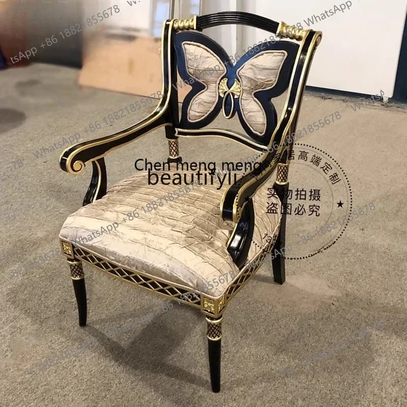 cc182Butterfly Armchair Leisure Chair British Furniture Villa Mansion Book Chair Mahogany Fabric Customization R