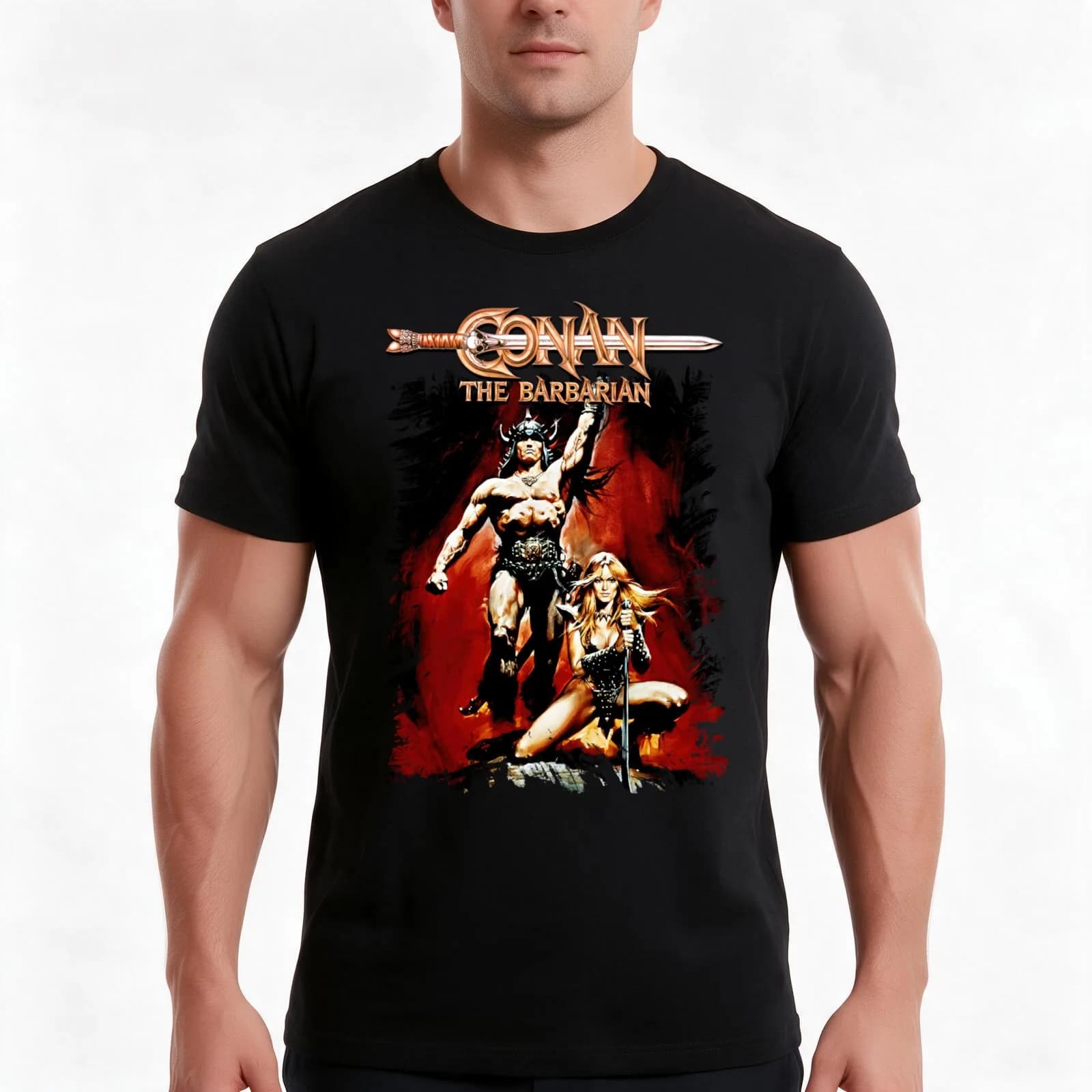Conan The Barbarian art T-Shirt, Summer Casual Cotton Tee, Oversized Streetwear Tops, Vintage Graphic Print, Unisex Men Women