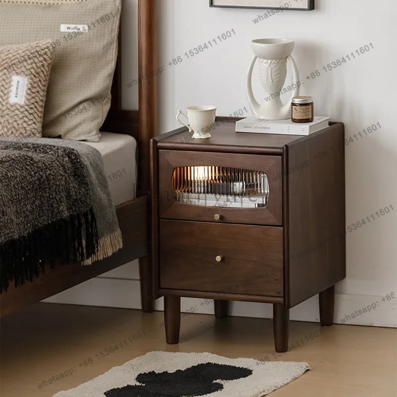 FG Wood Bedroom Nightstand Mid Century Modern Mobile Cabinets Storage Bedside Table Luxury Drawers Criado Mudo Trendy Furniture