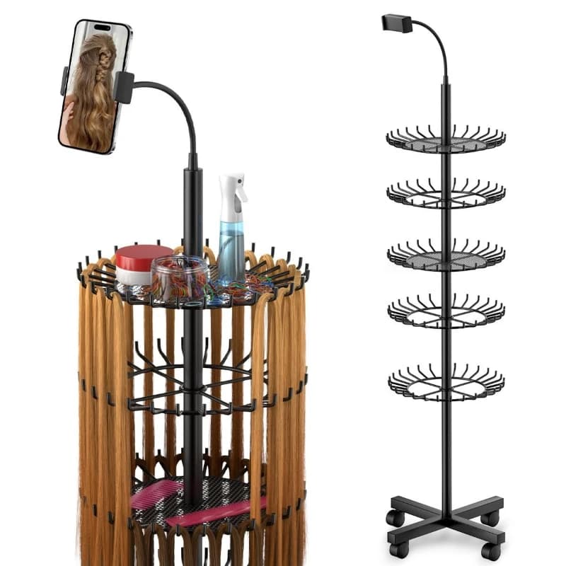 Hair extender braided hair holder with mobile phone holder for displaying and separating hair