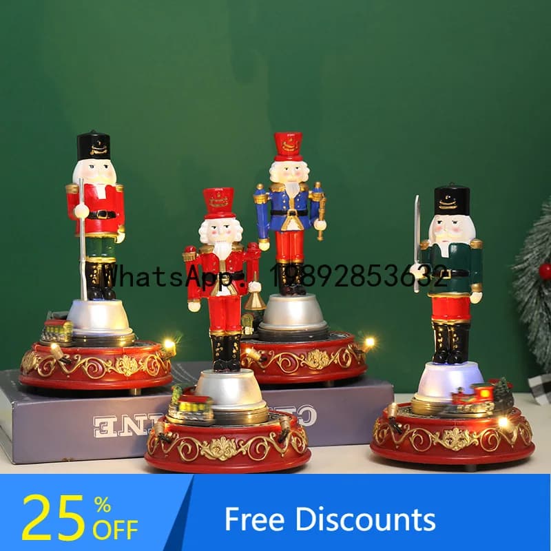 CZ Christmas Glowing Music Resin Ornament Walnut Soldier Train House Christmas Ornament