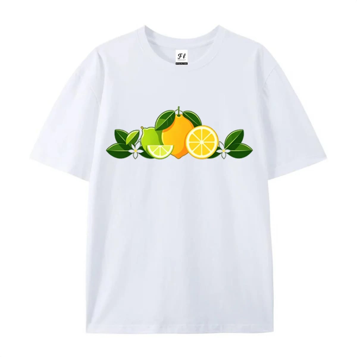 Unisex O Neck Tshirt Fresh Summer Fruit Graphic Tee Orange Lime Floral Leaves Print Short Sleeve Tops For Men Women Casual Wear