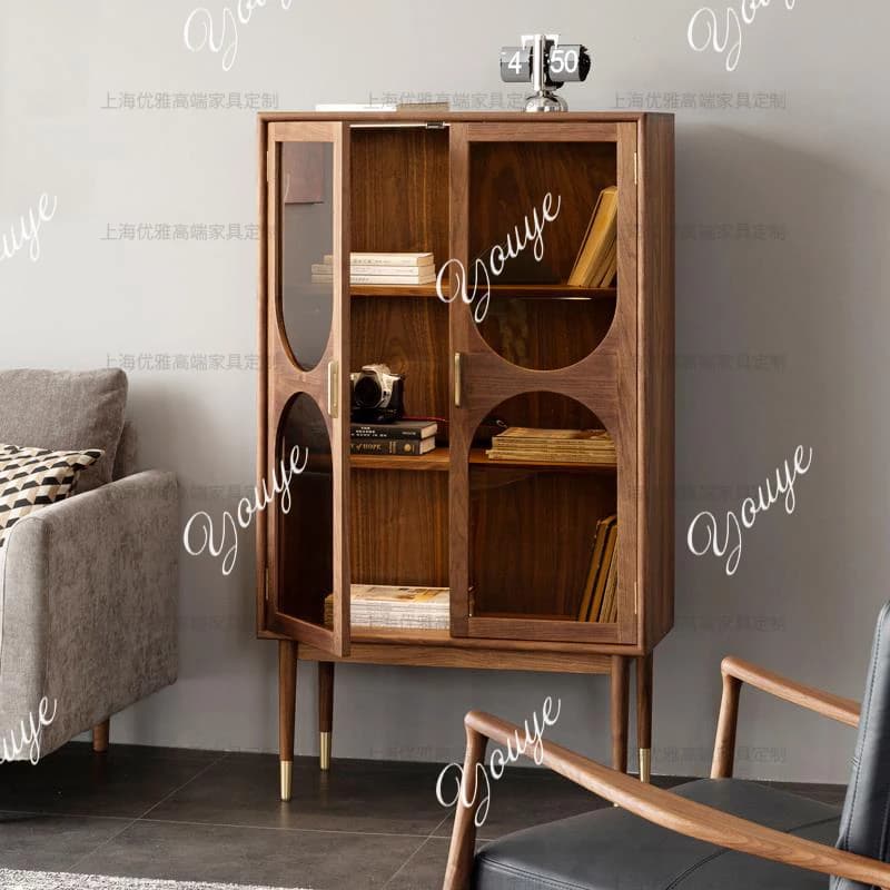 SX Nordic Japanese Wine Cabinet Against The Wall Glass Door With Lamp Display Ash Wood Solid Wood Bookcase Dining Side Cabinet