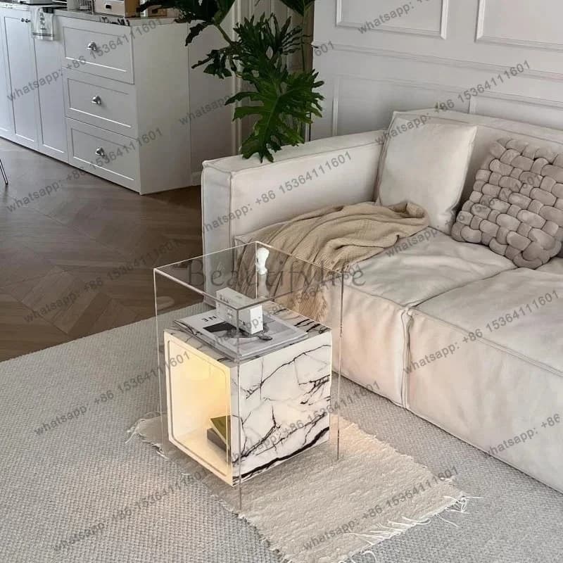 Marble Sofa Edge Living Room Light Luxury High-end Coffee Table Bedside Table Bookcase