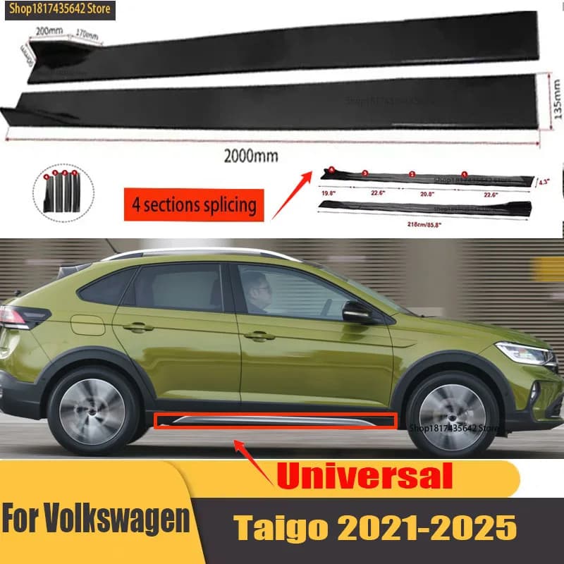 Universal 2.2m Side Skirts Extension Rocker Splitters Diffuser Winglet Wings For VW Taigo Tavendor Talagon Virtus Taos 2023 2024
