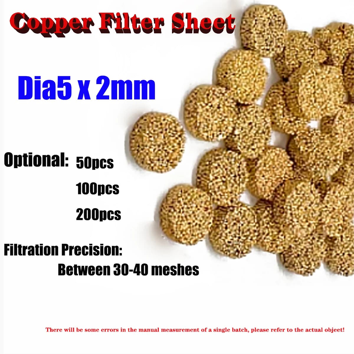 Dia5x2mm Copper Powder Sintered Circular Filter Filtration Granular Air Filter Column Precision Between 30-40 Meshes 50pc-200pcs