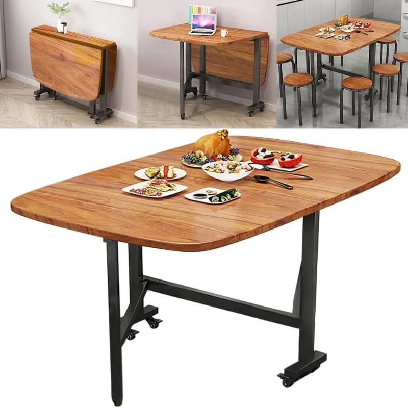 Household multi-functional folding dining table Small apartment with wheels removable kitchen dining table New simple and
