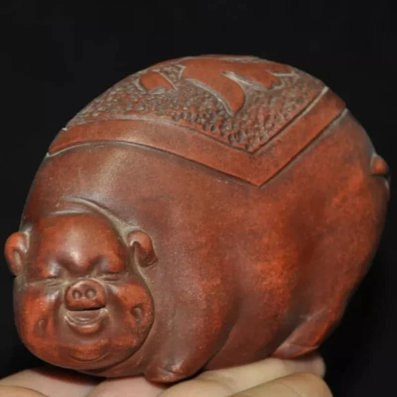 4" China Yixing Zisha Pottery Feng Shui Lucky zodiac animal pig statue tea pet