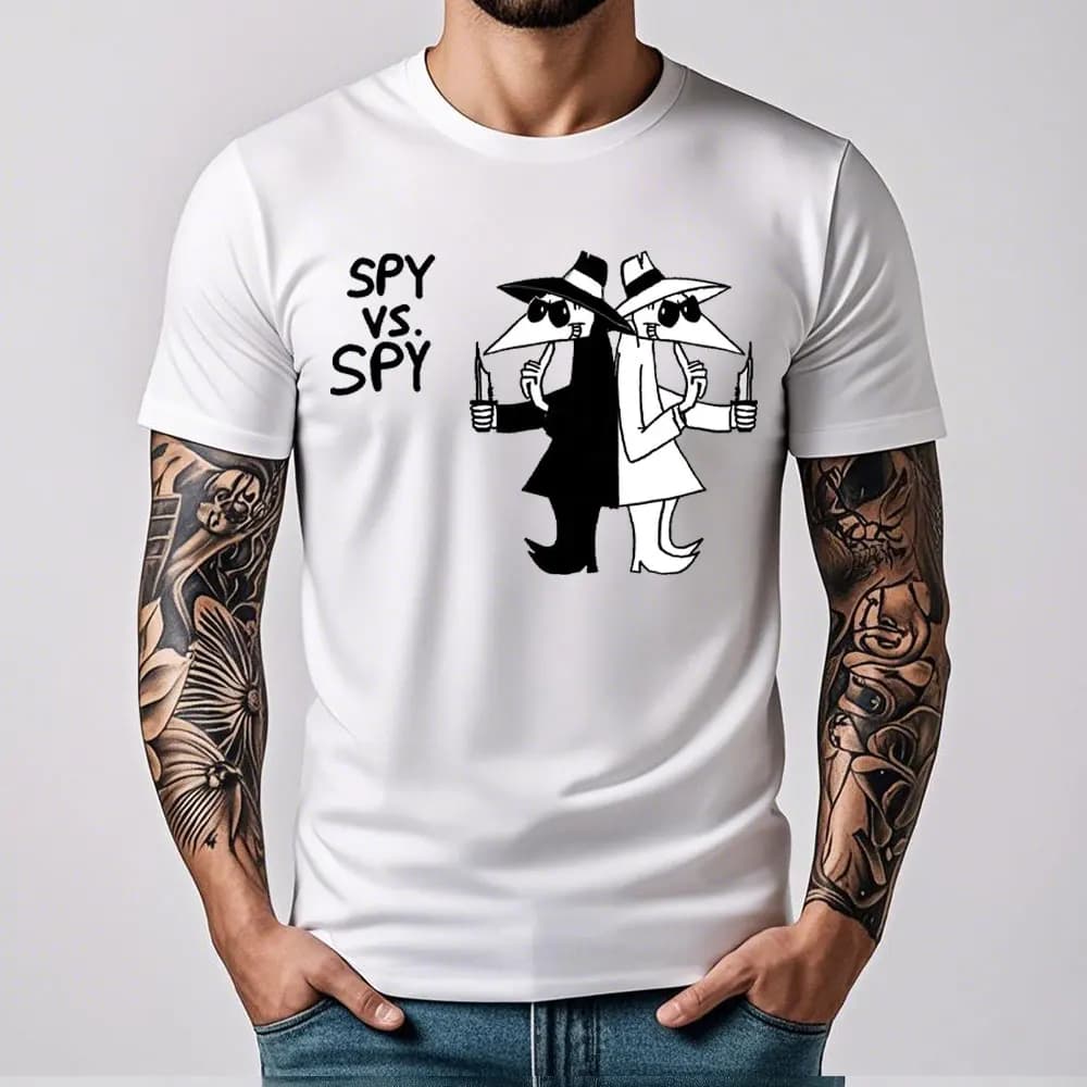 Men's Spy Vs Spy Graphic T Shirt Summer Cotton Crew Neck Retro 80s Cartoon Print Funny Humorous Vintage Style Fashion Tee Shirts