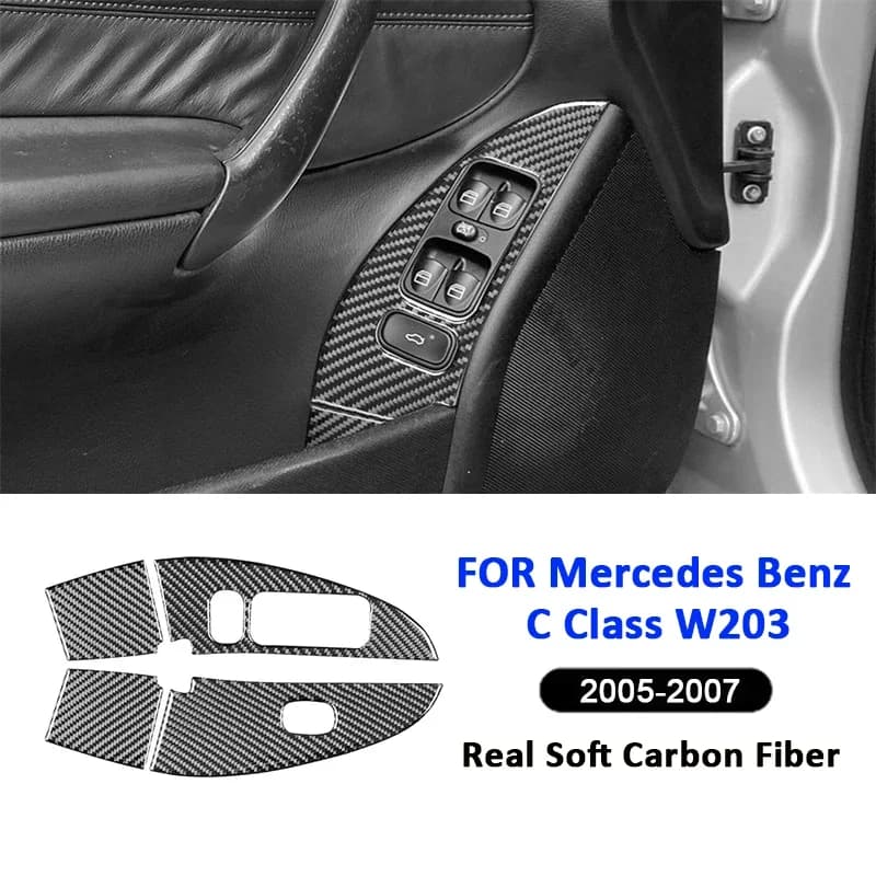 Carbon Fiber Car Power Window Lifter Switch Buttons Panel Frame Trim Decoration Sticker For Mercedes Benz C Class W203 2005-2007