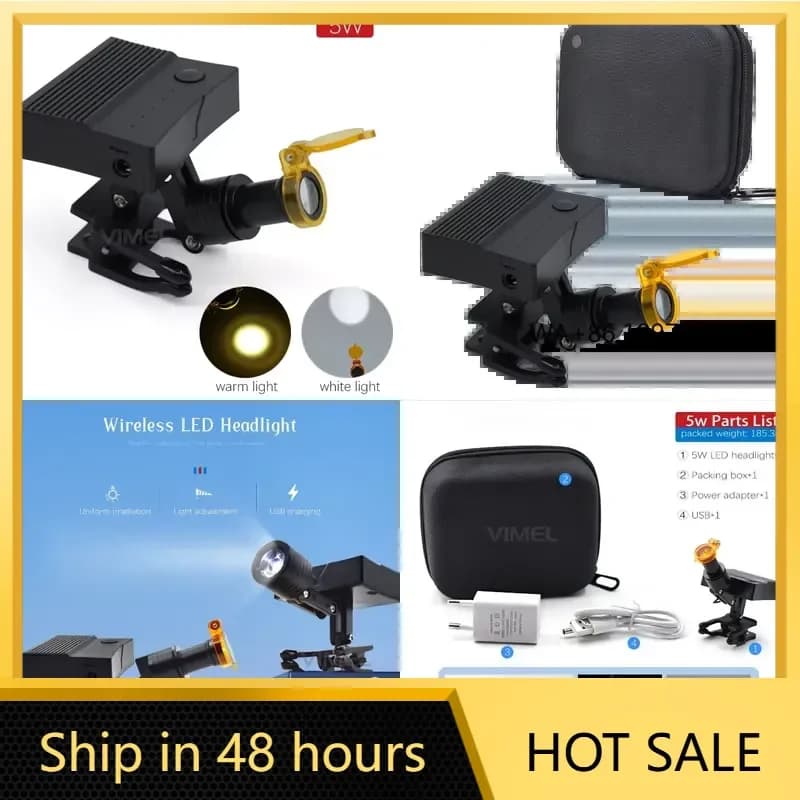 Headlight 3W 5W Wireless Loupe Headlamp Removable Battery 4-Gear Adjustment for Operation