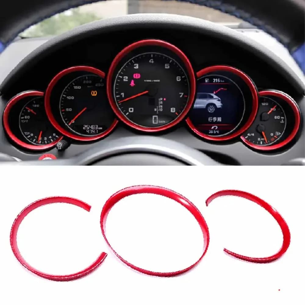 Silver/Red ABS Car Front Dashboard Decoration Frame Dial Ring Console Trim For Porsche Cayenne Panamera Cayman Macan 718 911