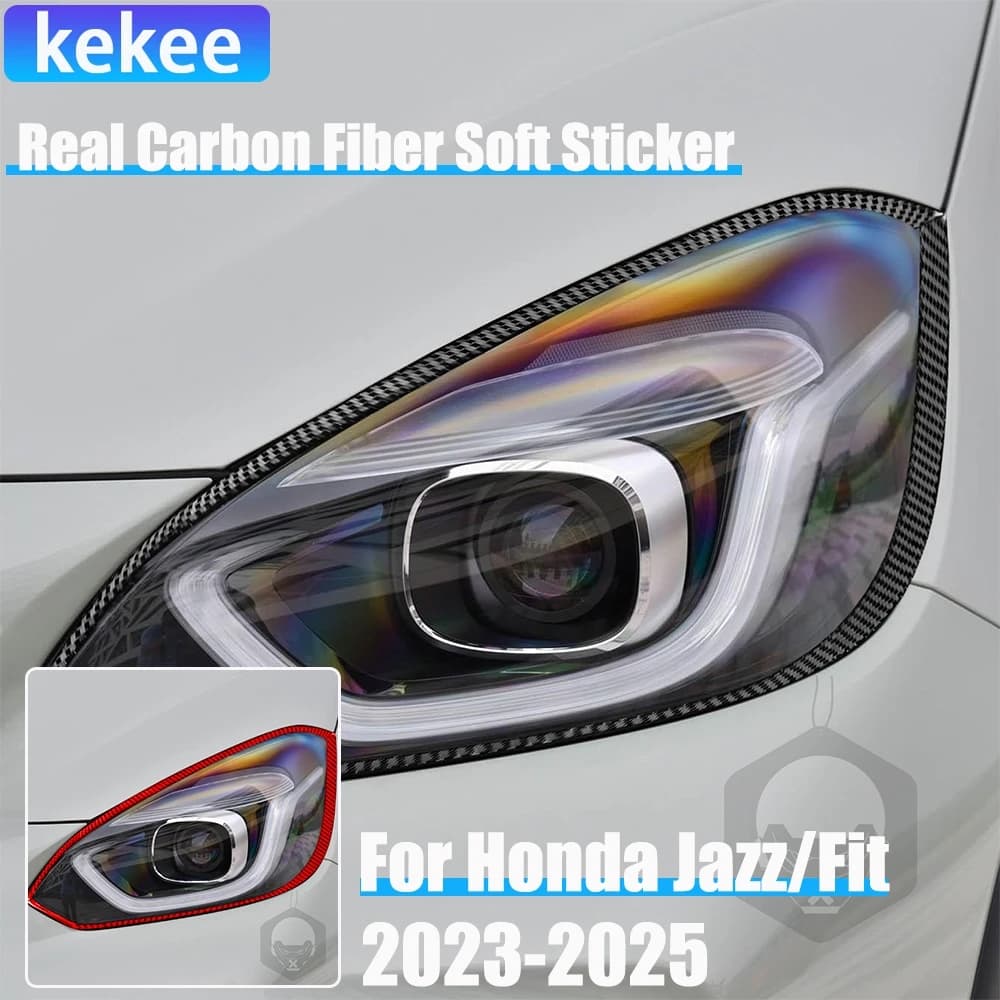Real Carbon Fiber Car Accessories Headlight Eyebrow Decorative Trim Cover Soft Sticker For Honda Fit /Jazz GR9 2023 2024 2025