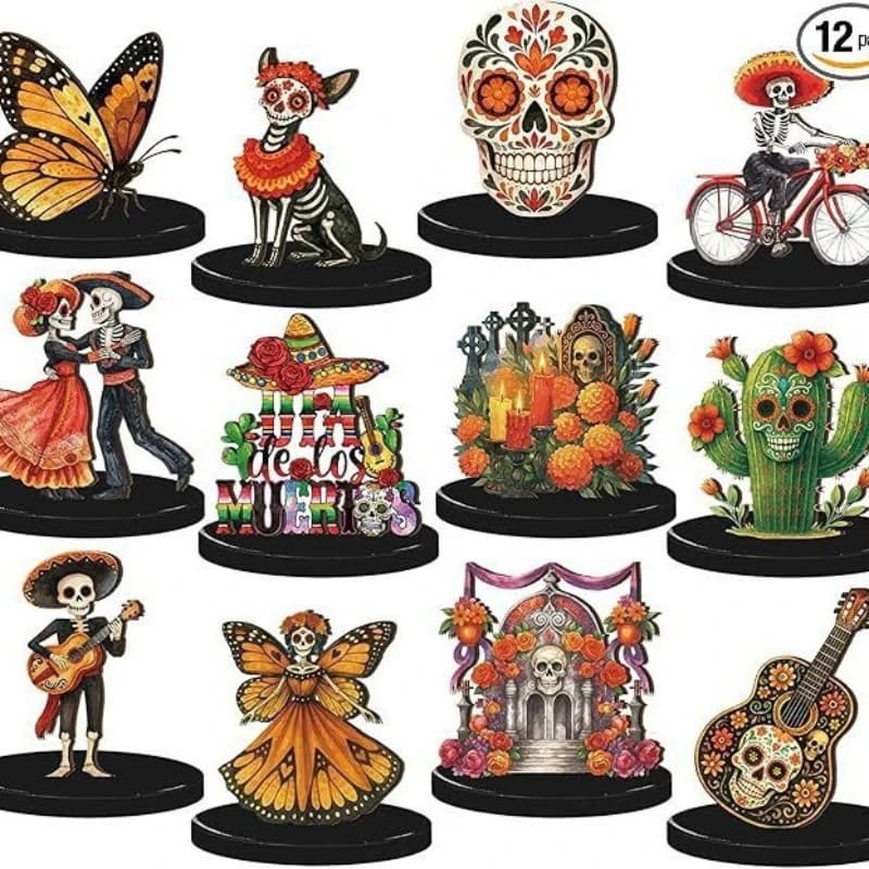 Day of the Dead wooden centerpiece, dancing couple sugar skull wooden sign, tabletop decoration