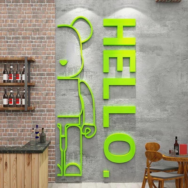 Cartoon Bear Wall Sticker with Hello Letter Acrylic Mirror Wall Decal Self-adhesive DIY Living Room Bedroom Home Decor