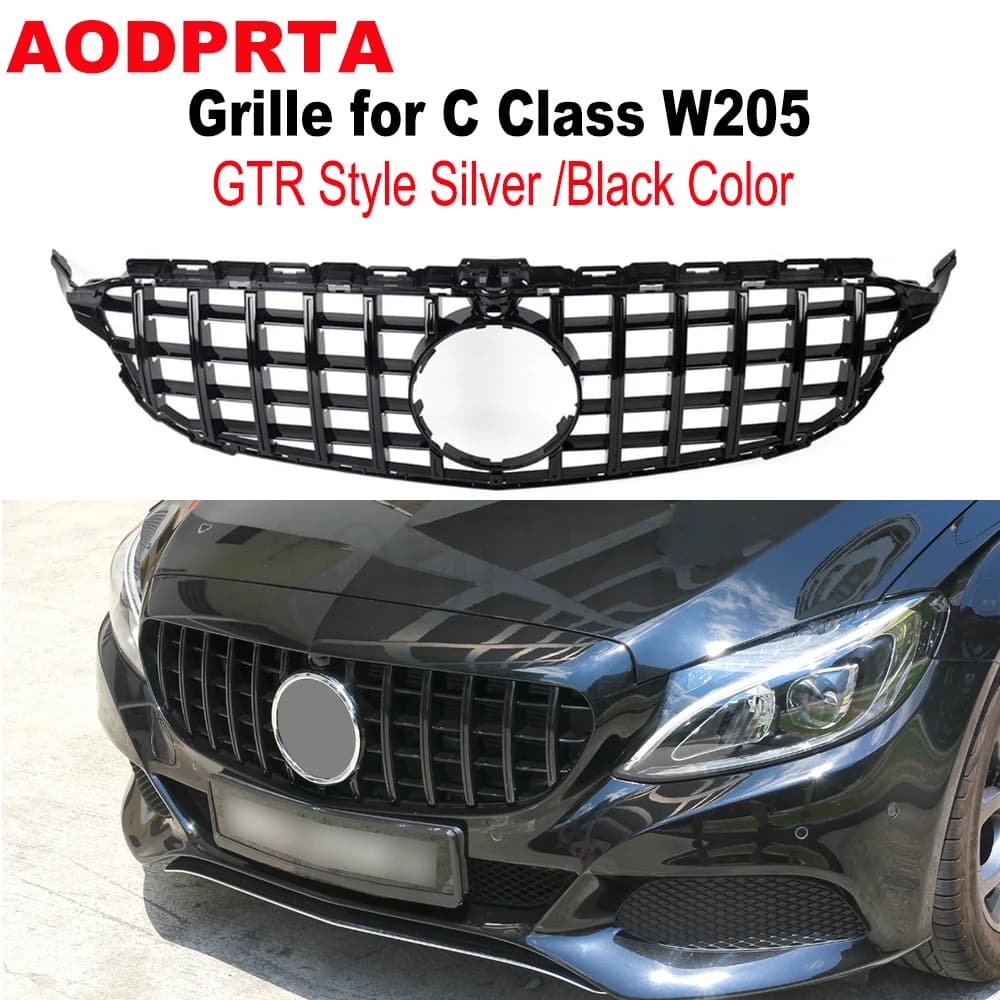 GTR Panamericana Style Front Bumper Grille Grill Mesh or Mercedes C Class W205  AMG Package 2015-2019 BLack With Camera