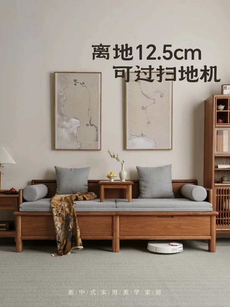 HYS Foldable Sofa Bed New Chinese Push-pull Sofa Living Room Multifunctional Storage Solid Wood Arhat Bed
