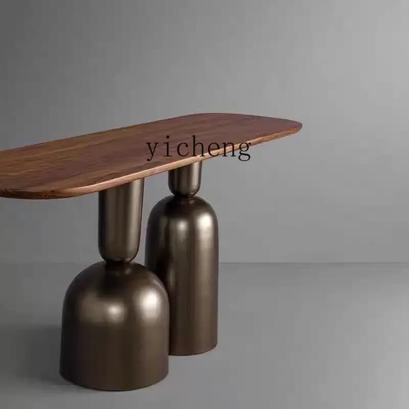 DSA  stainless steel entrance table gray titanium entrance table Italian minimalist black walnut entry plan