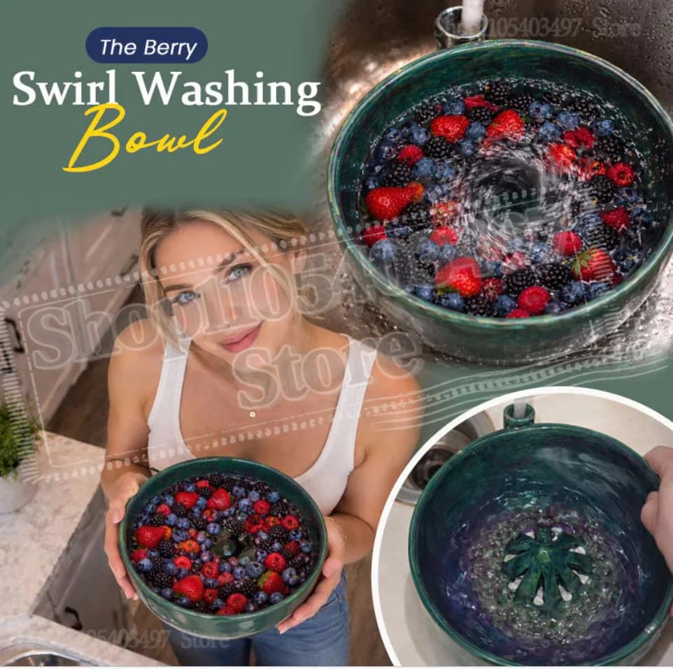 Self Spinning Berry Washing Bowl with Drain Holes,360 Degree Cleaning Fruit Automatic Quick Kitchen Rinse washer for Berries