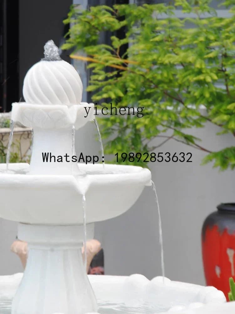 flowing water fountain ornament outdoor courtyard landscaping layout, wishing pool circulating water feng shui