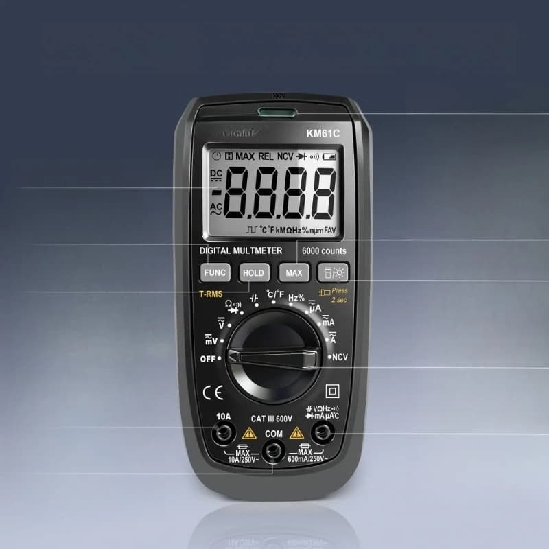 KM61C Digital Multimeter 6000 Counts Smart Professional Tester 600V 10A True RMS Auto Range AC DC Ohm Hz Capacitance