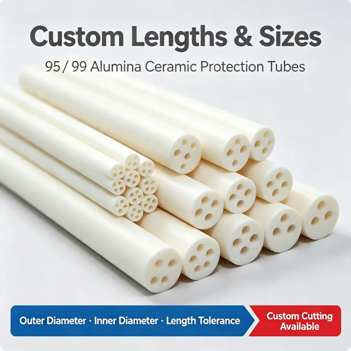 10Pcs 95/99 Alumina 4‑Hole Ceramic Tube High Temperature Insulation Protective Sleeve for Thermocouple Sensor Protection
