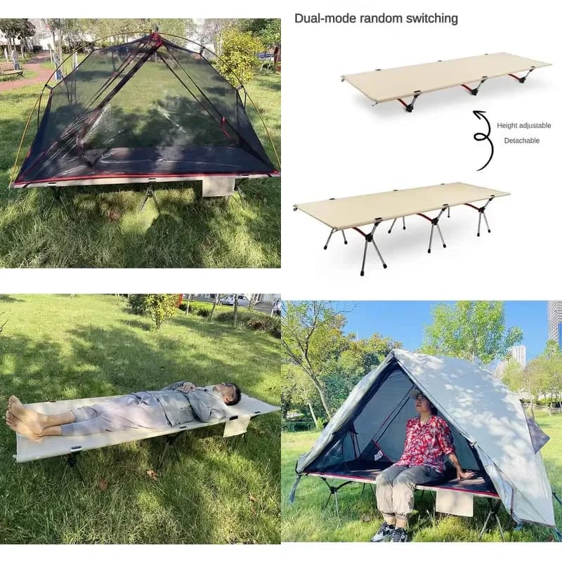 Folding Portable Aluminum Alloy Waterproof Popup Tent with Bed for One Person Outdoor Camping Hiking Easy Install with Carry