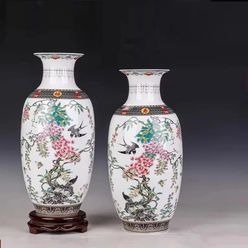 Chinese Jingdezhen Ceramic Vase Flower Arrangement Decoration Items Home Room Furnishing Ornaments Cafe Office Desk Accessories