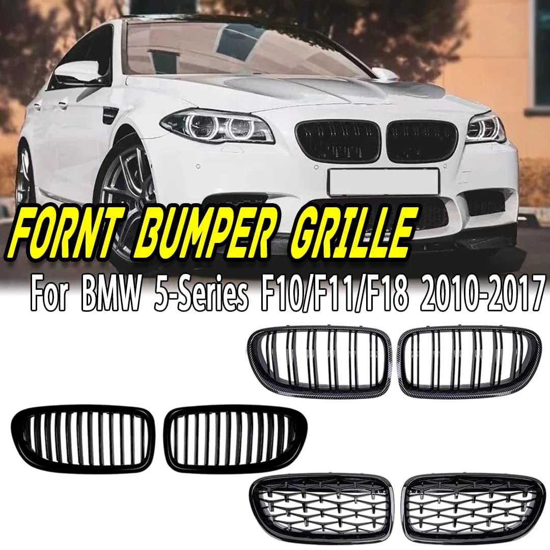 Double Slat Front Kidney Grille Sport Glossy Black ABS For BMW 5 Series F10 F11 F18 2010-2017 520i 520d 528i 530d 530i 535i 550i