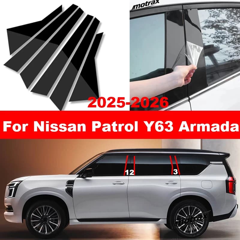 For Nissan Patrol Y63 Armada 2025 2026 Car Window Decorative B C Column Molding Trims Auto Door Pillar Strip Car Accessories