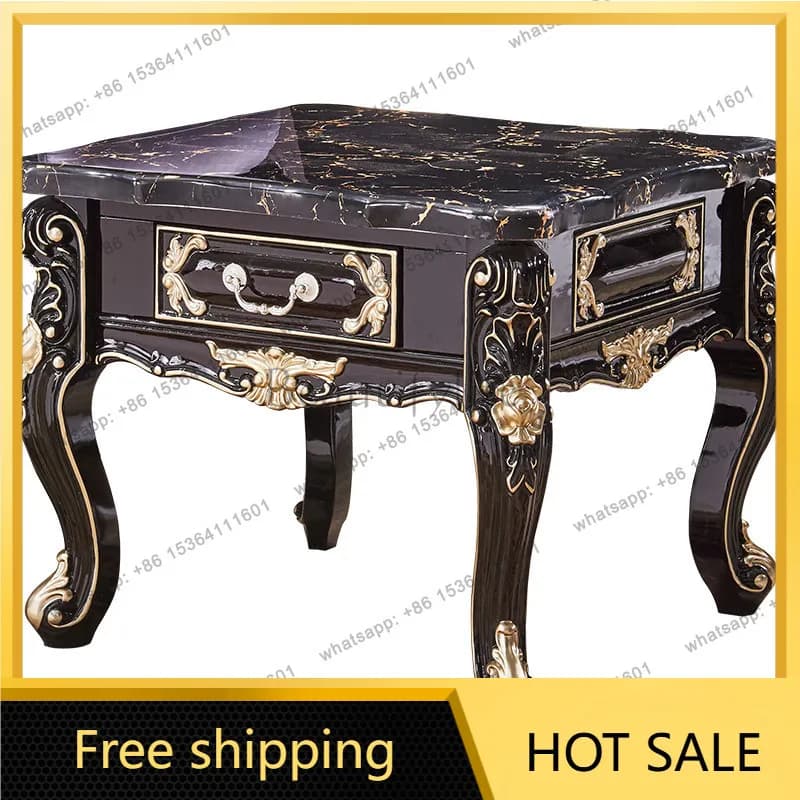 PJ European corner few solid wood carving flower simple black bedside table