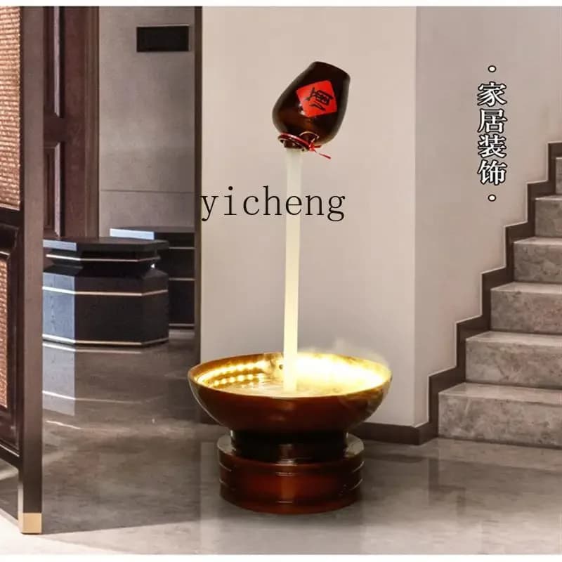 r5.20  large flowing fountain suspended teapot iron barrel sculpture Tianhu hotel square view courtyard tea house decoration