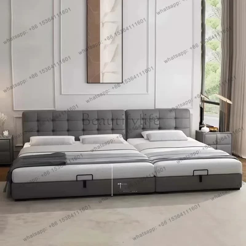 LJY Simple Elegant Nordic Queen Bed Double Low Profile Lit Pliable Bedroom Bed King Modern Sleeping Storage Unique Lounge Furnit