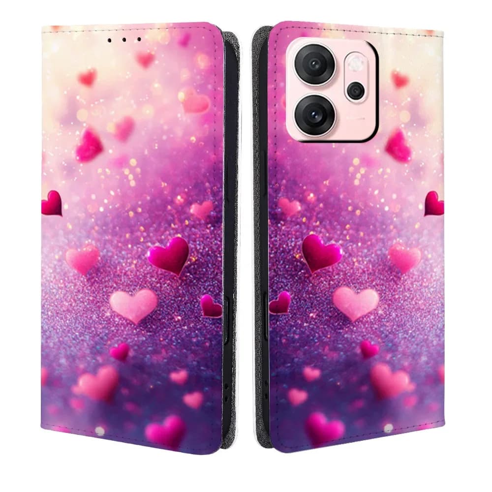 Colorful Heart Magnetic Flip Phone Cover for Redmi K90 K80 K70 K60 K50 Ultra K30 K40 K20 Pro/Turbo 4 3 Built-in Wallet Card Slot