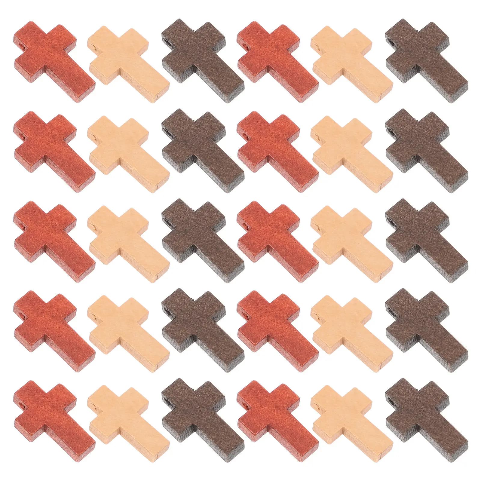 100 PCS DIY Christmas Cross Ornaments Craft Accessories Bracelet Charm Beads Christian Wooden Pendants Decorations Jewelry