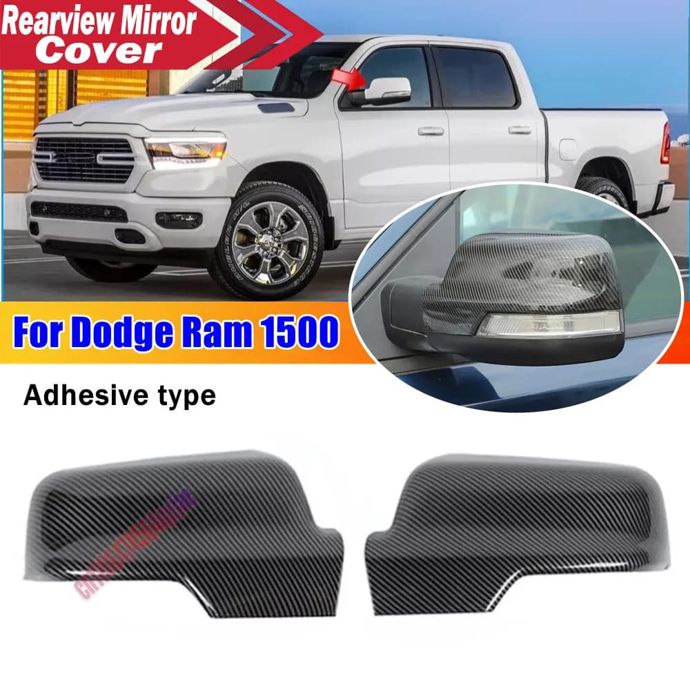 For Dodge Ram 1500 2019-2023 ABS Car Rearview Side Mirror Cover Wing Cap Exterior Door Housing Trim Adhesive Sticker