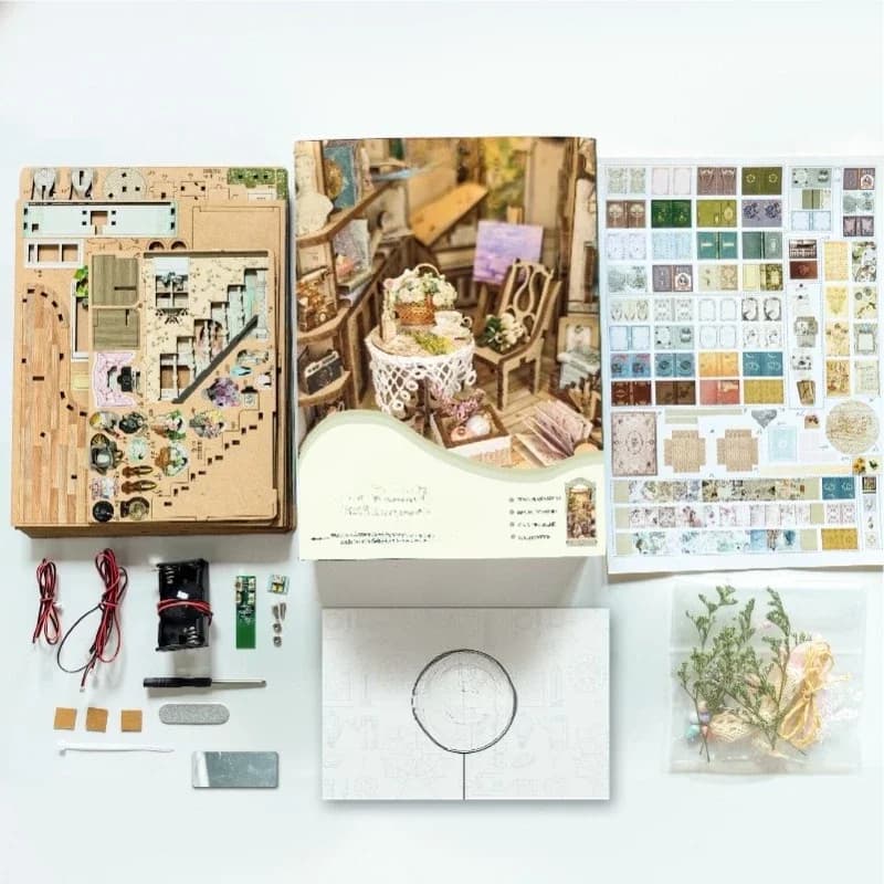 Pastoral diary book stand small fresh handmade DIY wooden puzzle three-dimensional 3D model book file bookshelf induction
