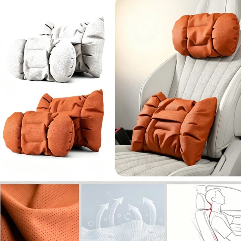 Quality Nappa Leather Car Headrest Lumbar Support Cushion Comfortable Soft Car Neck Pillows Waist Pillow Car Interior Accessorie