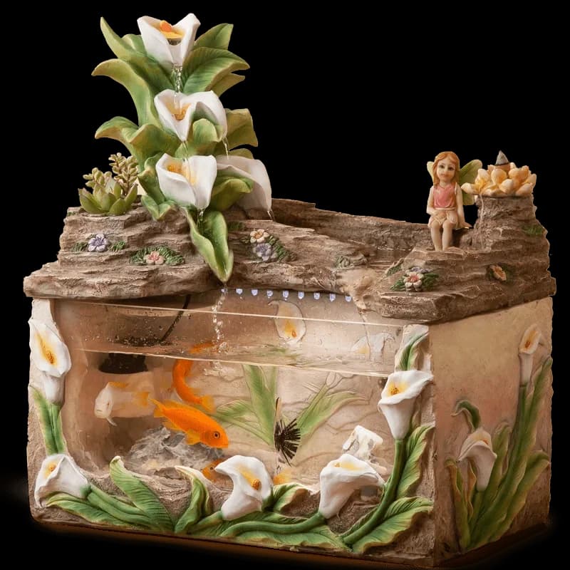 European-style small flowing water fish tank living room TV cabinet next to lucky ornament Nordic fountain landscape creative