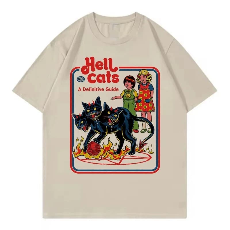 Funny Cat Graphic Print Short Sleeve T-Shirt Men Unisex Trendy Casual Summer Streetwear Round Neck Cotton Tee Fashion Top