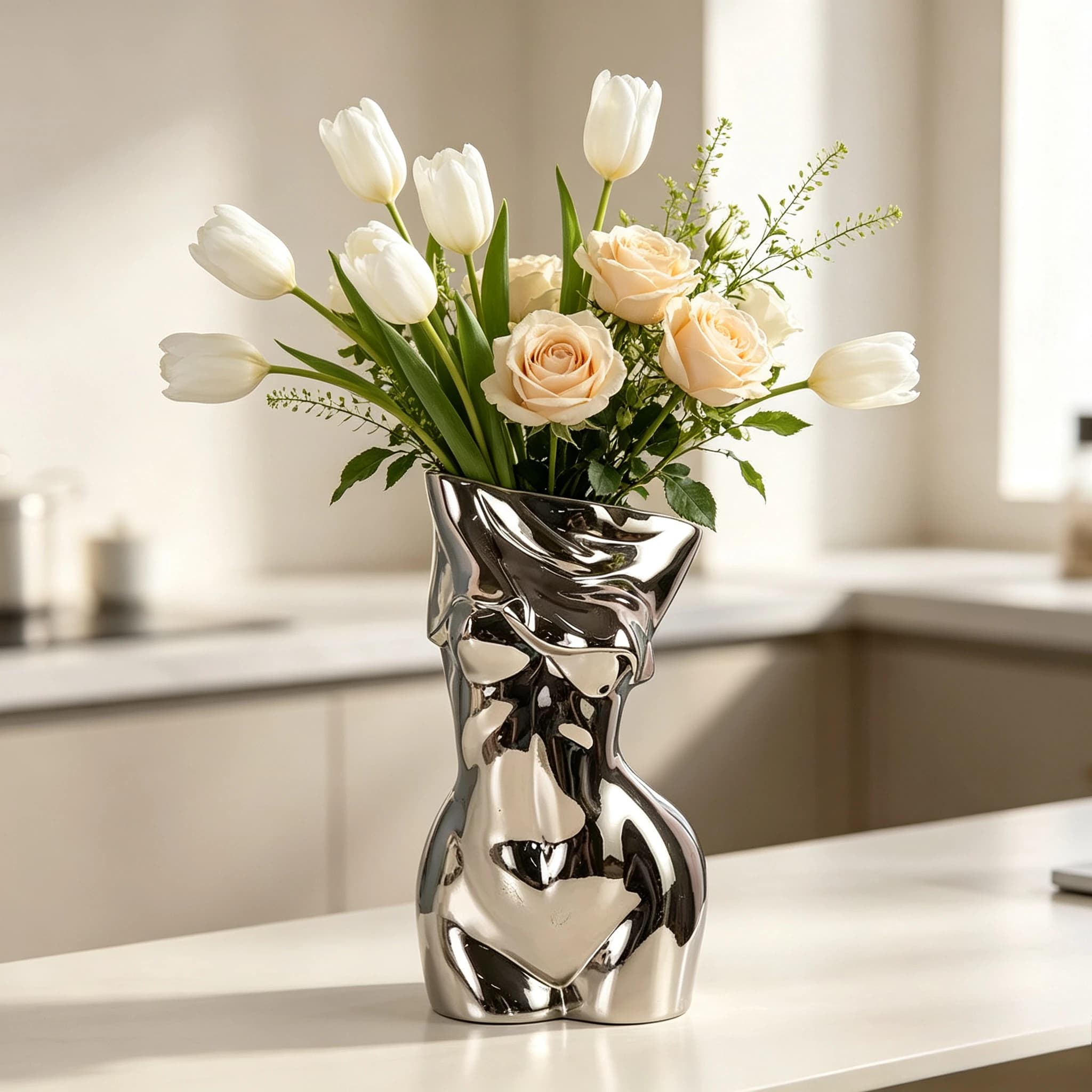 Abstract Female Bust Ceramic Vase, Electroplated  Body Flower Vase Minimalist Tabletop Home Decor Ornament