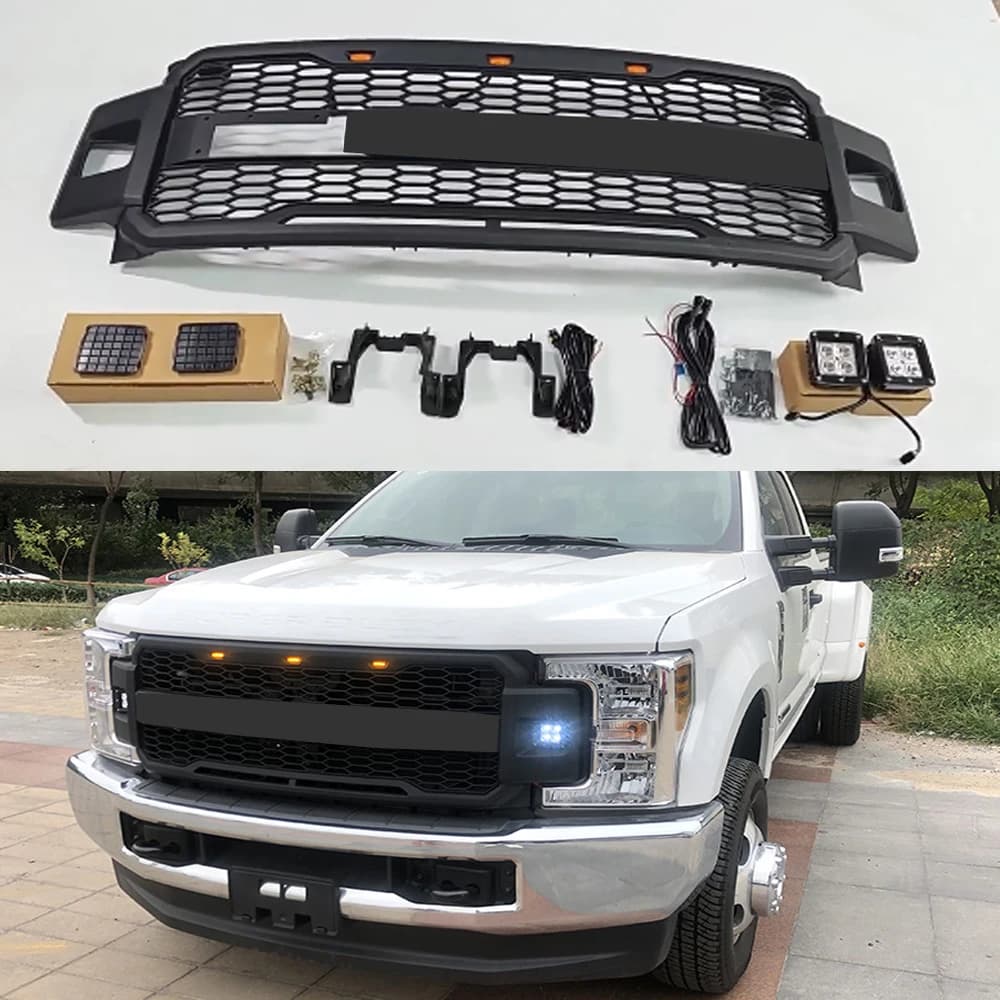 For Ford F250 F350 2011-2016 2017-2020 Super Duty Raptor Style Honeycomb Mesh Radiator Front Bumper Grille
